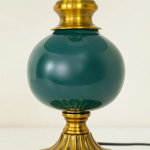 TL404-Green Ceramic and Golden Metal Body Table Lamp with Blue Pleated Fabric Shade (5)