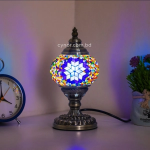 TL405-1-Compact Multicolor Turkish Mosaic Lamp Blue Star Glass Globe Antique Metal Brass Body (1)