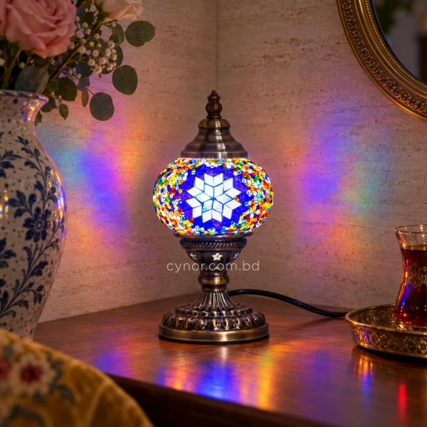 TL405-1-Compact Multicolor Turkish Mosaic Lamp Blue Star Glass Globe Antique Metal Brass Body (6)