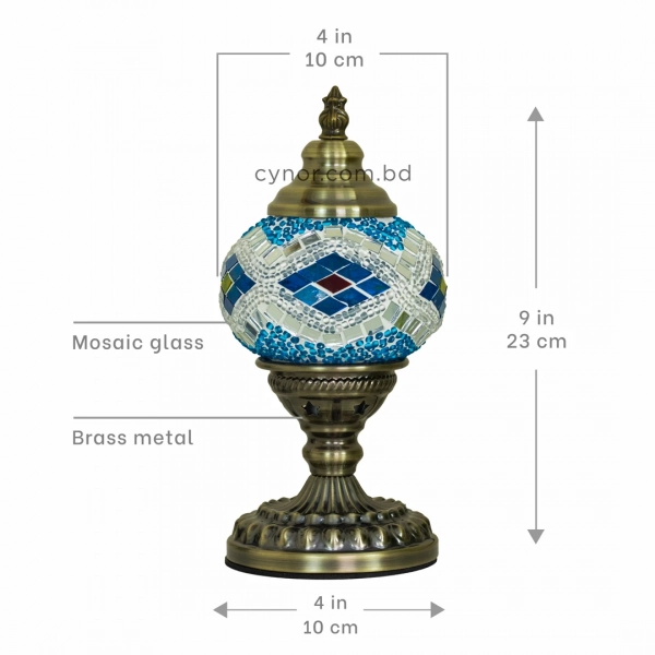 TL405-3-Compact Turkish Mosaic Lamp Blue and White Diamond Glass Design Antique Metal Brass Body (7)