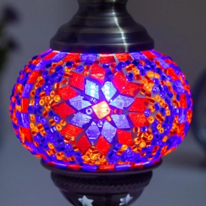 TL405-4-Compact Turkish Mosaic Lamp Red and Blue Star Globe Design Antique Metal Brass Body (2)