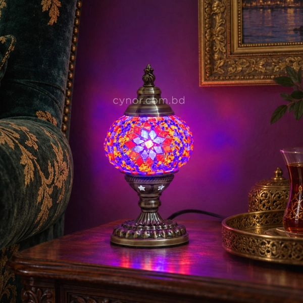 TL405-4-Compact Turkish Mosaic Lamp Red and Blue Star Globe Design Antique Metal Brass Body (6)