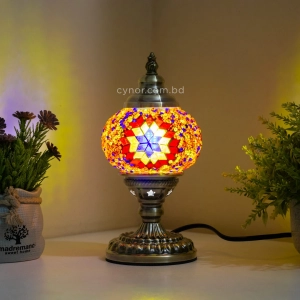 TL405-5-Compact Metal Body Orange, Red and Blue Turkish Mosaic Table Lamp Star Globe Design (1)