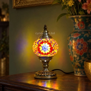 TL405-5-Compact Metal Body Orange, Red and Blue Turkish Mosaic Table Lamp Star Globe Design (6)
