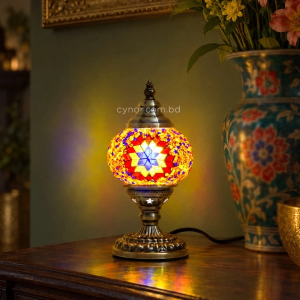 TL405-5-Compact Metal Body Orange, Red and Blue Turkish Mosaic Table Lamp Star Globe Design (6)