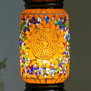 TL407-1-Orange Sunburst Turkish Mosaic Table Lamp Cylindrical Glass Bead Accents Brass Metal Body (3)