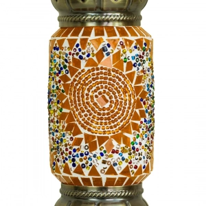 TL407-1-Orange Sunburst Turkish Mosaic Table Lamp Cylindrical Glass Bead Accents Brass Metal Body (4)