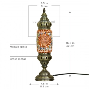 TL407-1-Orange Sunburst Turkish Mosaic Table Lamp Cylindrical Glass Bead Accents Brass Metal Body (7)