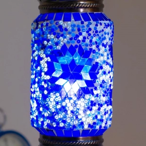 TL407-2-Blue Star Turkish Mosaic Table Lamp Cylindrical Glass White and Blue Bead Brass Metal Body (3)