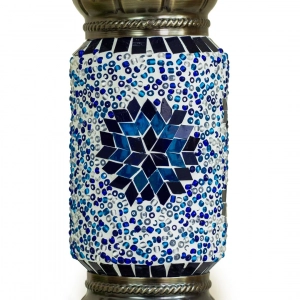 TL407-2-Blue Star Turkish Mosaic Table Lamp Cylindrical Glass White and Blue Bead Brass Metal Body (4)