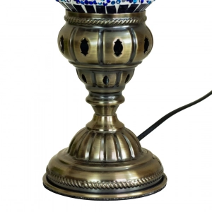 TL407-2-Blue Star Turkish Mosaic Table Lamp Cylindrical Glass White and Blue Bead Brass Metal Body (5)