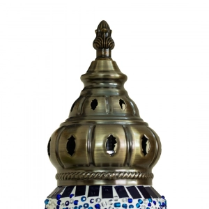 TL407-2-Blue Star Turkish Mosaic Table Lamp Cylindrical Glass White and Blue Bead Brass Metal Body (6)