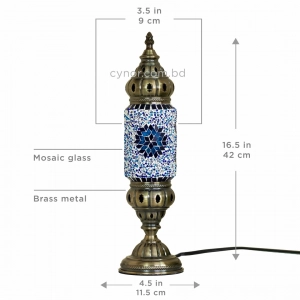 TL407-2-Blue Star Turkish Mosaic Table Lamp Cylindrical Glass White and Blue Bead Brass Metal Body (7)