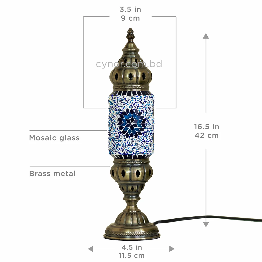 TL407-2-Blue Star Turkish Mosaic Table Lamp Cylindrical Glass White and Blue Bead Brass Metal Body (7) TL407-2-Blue Star Turkish Mosaic Table Lamp Cylindrical Glass White and Blue Bead Brass Metal Body (7)