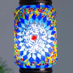 TL407-3-Blue Star Mosaic Turkish Table Lamp Cylindrical Glass Multicolor Bead Brass Metal Body (3)