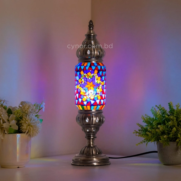 TL407-4-Multicolor Star Design Turkish Mosaic Table Lamp Cylindrical Glass Beaded Brass Metal Body (2)