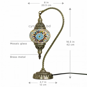 TL408-1-Multicolor Star Glass Globe Turkish Mosaic Swan Neck Table Lamp with Brass Metal Body (8)