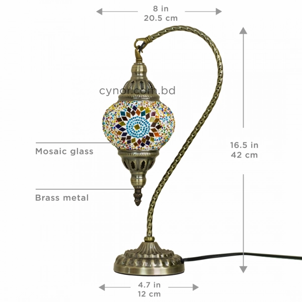 TL408-1-Multicolor Star Glass Globe Turkish Mosaic Swan Neck Table Lamp with Brass Metal Body (8)