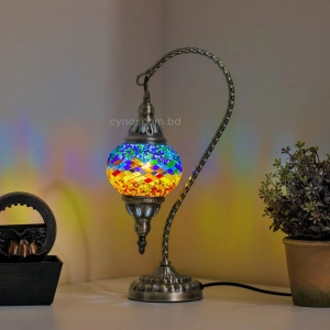 TL408-2-Multicolor Diamond Glass Globe Turkish Mosaic Swan Neck Table Lamp with Metal Brass Body (2)