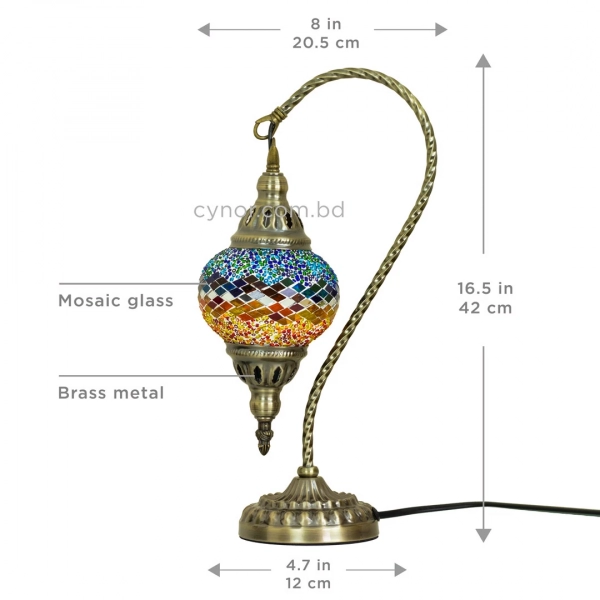 TL408-2-Multicolor Diamond Glass Globe Turkish Mosaic Swan Neck Table Lamp with Metal Brass Body (7)