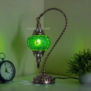 TL408-3-Green Star Glass Globe Turkish Mosaic Swan Neck Table Lamp with Metal Brass Body (2)