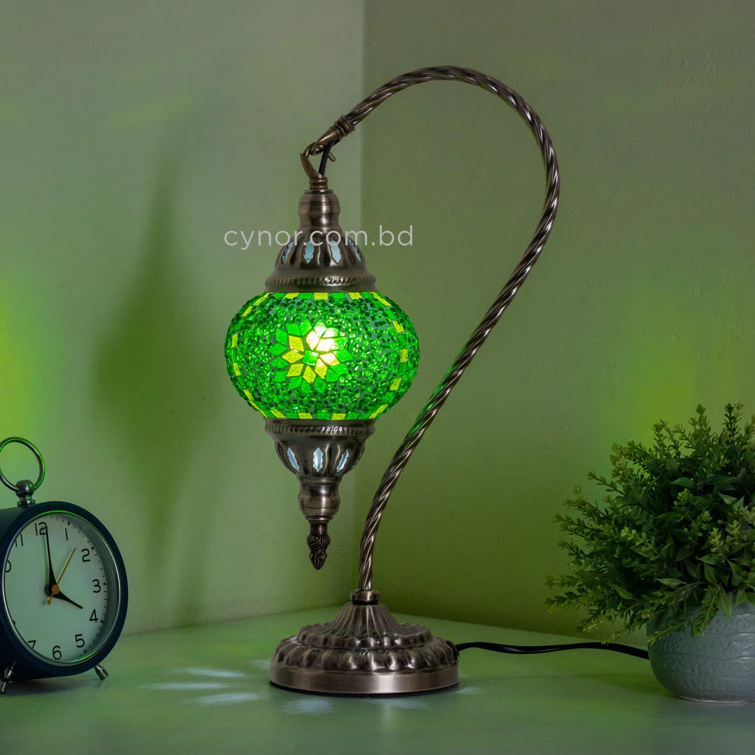 TL408-3-Green Star Glass Globe Turkish Mosaic Swan Neck Table Lamp with Metal Brass Body (2) TL408-3-Green Star Glass Globe Turkish Mosaic Swan Neck Table Lamp with Metal Brass Body (2)