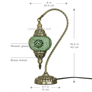TL408-3-Green Star Glass Globe Turkish Mosaic Swan Neck Table Lamp with Metal Brass Body (6)