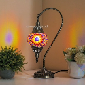 TL408-4-Multicolor Star Glass Globe Turkish Mosaic Swan Neck Table Lamp with Metal Brass Body (1)