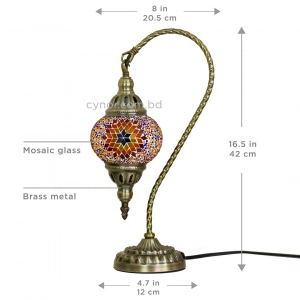 TL408-4-Multicolor Star Glass Globe Turkish Mosaic Swan Neck Table Lamp with Metal Brass Body (2)