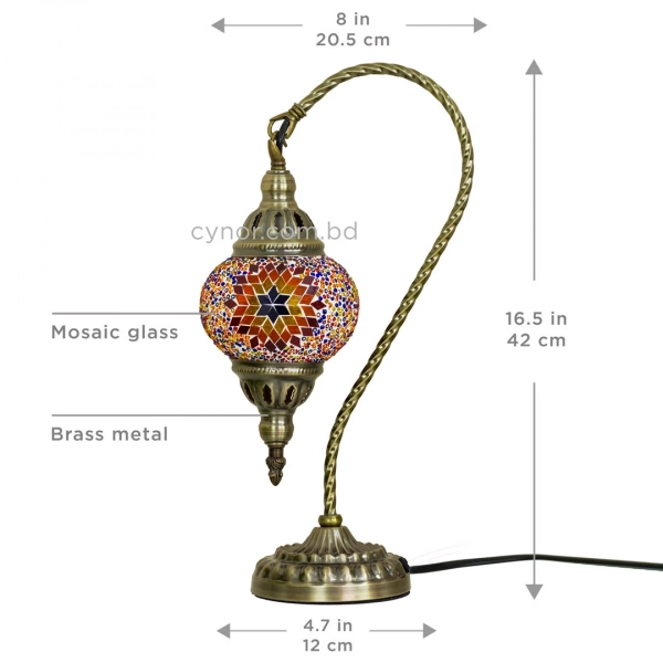 TL408-4-Multicolor Star Glass Globe Turkish Mosaic Swan Neck Table Lamp with Metal Brass Body (2)