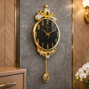 WC740-Black-2-Baroque Style Pendulum Wall Clock Black Dial Fiber Body with Decorative Jewel like Accents (1)
