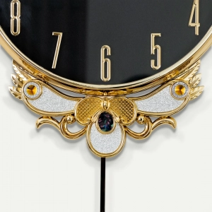 WC740-Black-2-Baroque Style Pendulum Wall Clock Black Dial Fiber Body with Decorative Jewel like Accents (10)