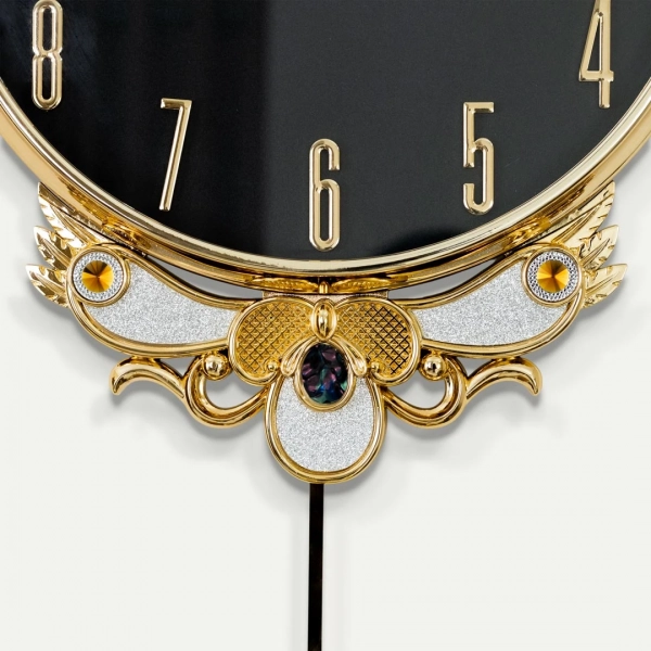 WC740-Black-2-Baroque Style Pendulum Wall Clock Black Dial Fiber Body with Decorative Jewel like Accents (10)