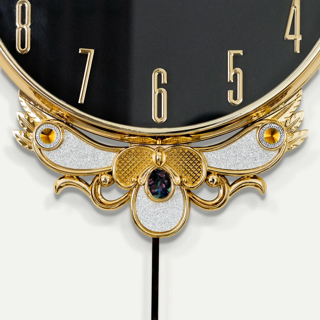 WC740-Black-2-Baroque Style Pendulum Wall Clock Black Dial Fiber Body with Decorative Jewel like Accents (10) WC740-Black-2-Baroque Style Pendulum Wall Clock Black Dial Fiber Body with Decorative Jewel like Accents (10)