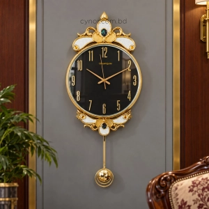 WC740-Black-2-Baroque Style Pendulum Wall Clock Black Dial Fiber Body with Decorative Jewel like Accents (2)