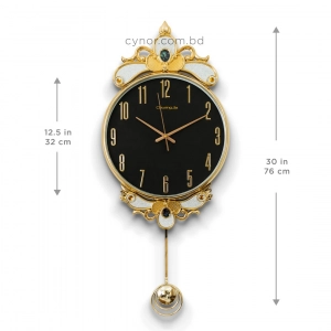 WC740-Black-2-Baroque Style Pendulum Wall Clock Black Dial Fiber Body with Decorative Jewel like Accents (3)