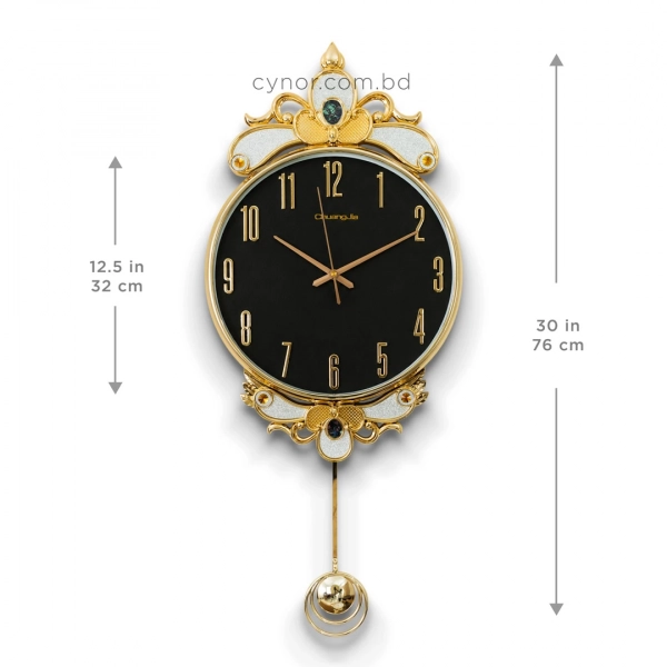 WC740-Black-2-Baroque Style Pendulum Wall Clock Black Dial Fiber Body with Decorative Jewel like Accents (3)