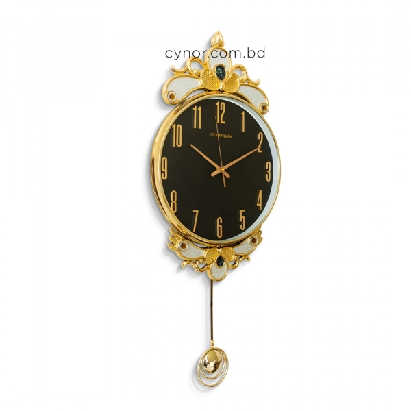 WC740-Black-2-Baroque Style Pendulum Wall Clock Black Dial Fiber Body with Decorative Jewel like Accents (4)