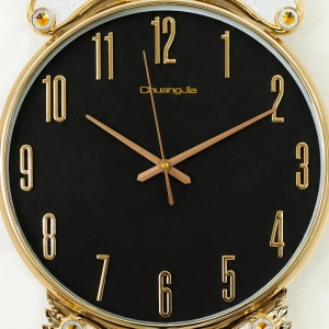 WC740-Black-2-Baroque Style Pendulum Wall Clock Black Dial Fiber Body with Decorative Jewel like Accents (5)
