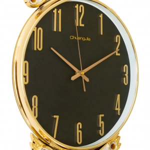 WC740-Black-2-Baroque Style Pendulum Wall Clock Black Dial Fiber Body with Decorative Jewel like Accents (6)