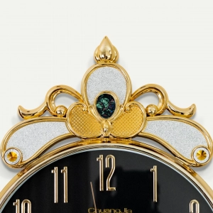 WC740-Black-2-Baroque Style Pendulum Wall Clock Black Dial Fiber Body with Decorative Jewel like Accents (9)