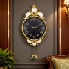 WC740-Black-Baroque Style Pendulum Wall Clock Black Dial Fiber Body with Golden Emerald like Jewel Accents (1)