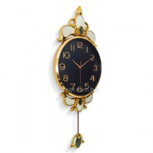 WC740-Black-Baroque Style Pendulum Wall Clock Black Dial Fiber Body with Golden Emerald like Jewel Accents (4)