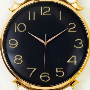 WC740-Black-Baroque Style Pendulum Wall Clock Black Dial Fiber Body with Golden Emerald like Jewel Accents (6)