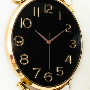 WC740-Black-Baroque Style Pendulum Wall Clock Black Dial Fiber Body with Golden Emerald like Jewel Accents (9)