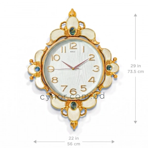 WC742-White-2-Baroque Decorative Wall Clock White Texture Dial Fiber Body Golden Emerald Jewel Accents (2)
