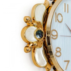 WC742-White-2-Baroque Decorative Wall Clock White Texture Dial Fiber Body Golden Emerald Jewel Accents (5)