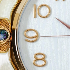 WC742-White-2-Baroque Decorative Wall Clock White Texture Dial Fiber Body Golden Emerald Jewel Accents (7)