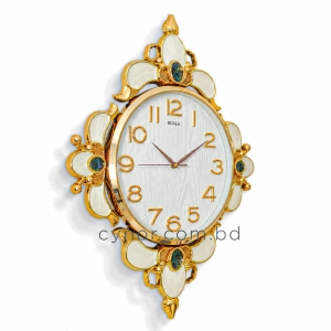 WC742-White-2-Baroque Decorative Wall Clock White Texture Dial Fiber Body Golden Emerald Jewel Accents (8)