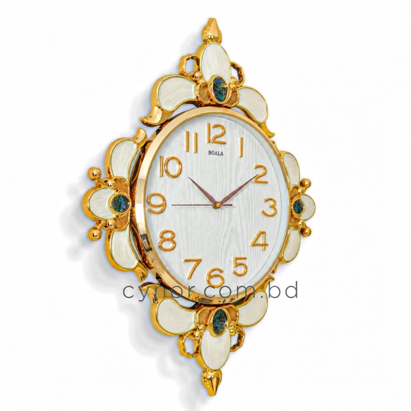 WC742-White-2-Baroque Decorative Wall Clock White Texture Dial Fiber Body Golden Emerald Jewel Accents (8)